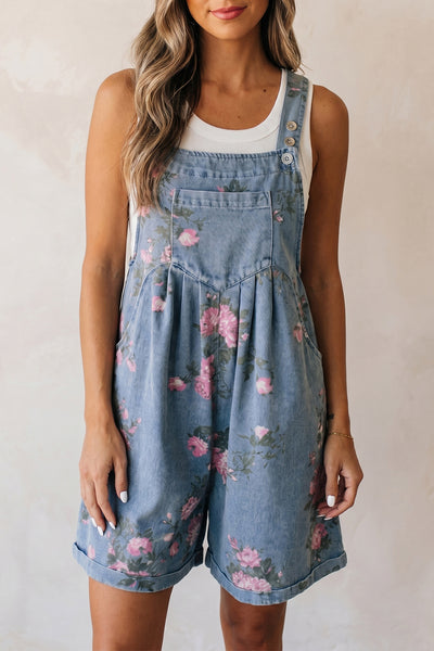 Floral Print Denim Overalls