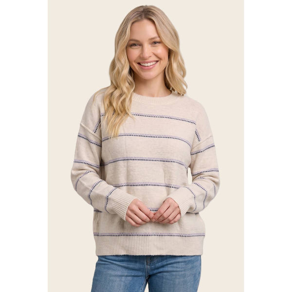 Oatmeal & Lavender Dotted Striped Sweater