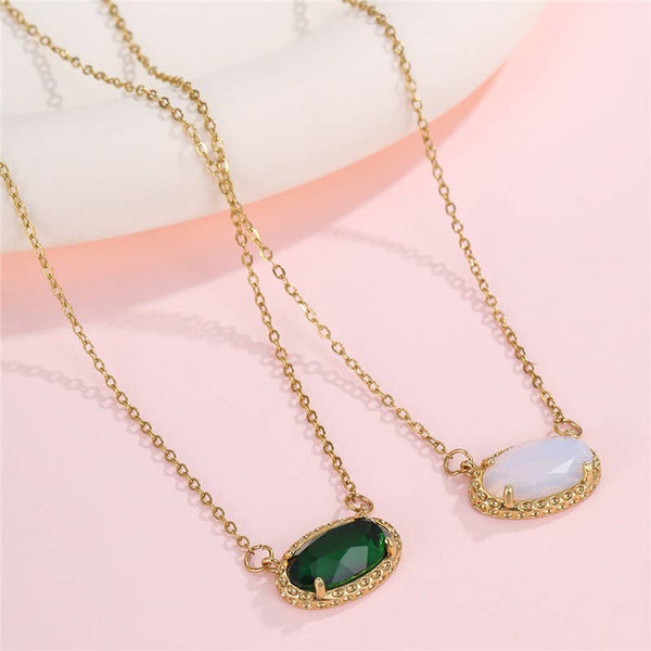 Oval Gemstone Charm Pendant Necklace - More Colors!