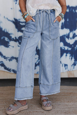 Trouser Wide Leg Drawstring Denim Pants