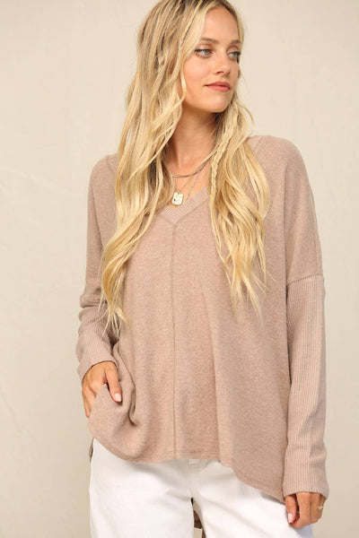 Taupe Cloud Jersey Ruched Back Top