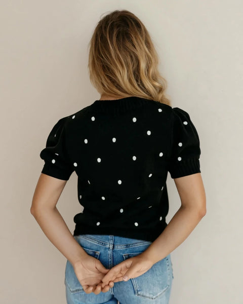 Black Polka Dot Short Sleeve Sweater
