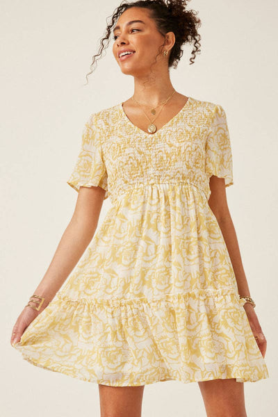Yellow Floral Smocked Dress
