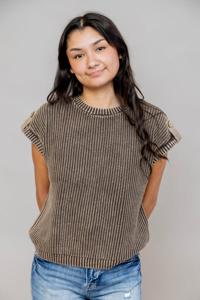 Dark Brown Back Button Knit Top