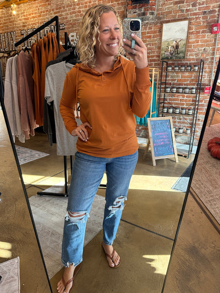 Burnt Amber Ridgeline Pima Cotton Henley Hoodie