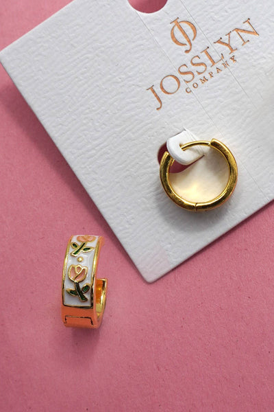 Gold Vintage Floral Huggie Hoop Earrings