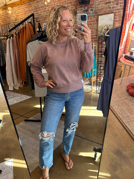 Rose Taupe Burned Out Crewneck Sweater