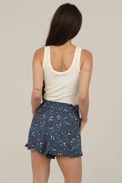 Navy Floral Printed Paper Bag Shorts