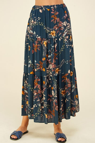 Teal Floral Maxi Skirt