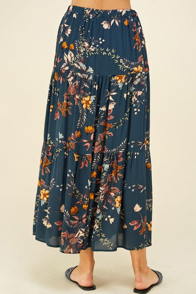 Teal Floral Maxi Skirt