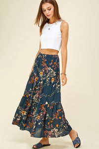 Teal Floral Maxi Skirt