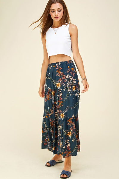Teal Floral Maxi Skirt