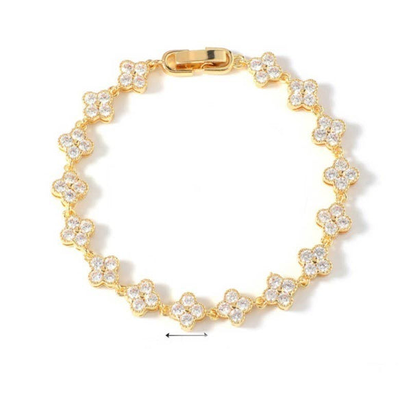 Dainty Gold-Tone Quatrefoil Crystal Bracelet - More Colors!