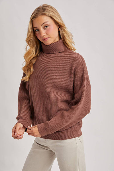 Mocha Ribbed Turtleneck Sweater