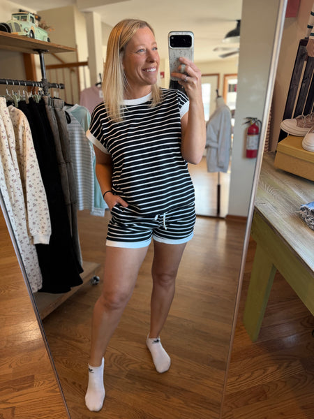 Black Stripe Tee & Shorts Set