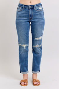 Judy Blue Mid-Rise Distressed Boyfriend Jeans