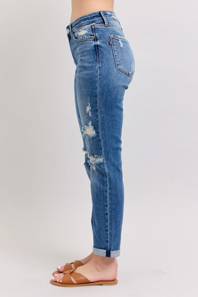 Judy Blue Mid-Rise Distressed Boyfriend Jeans