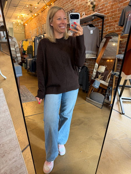 Chocolate Center Seam Oversized Knit Sweater