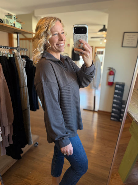 Charcoal Waffle Knit Half-Zip Sweatshirt
