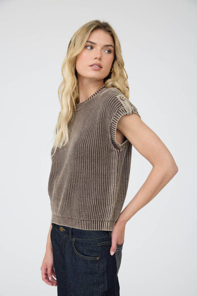 Dark Brown Back Button Knit Top