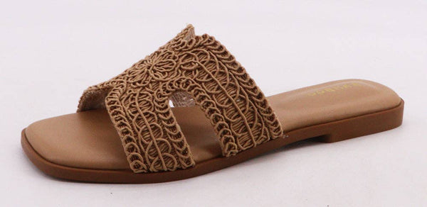 Cream Bamboo Woven Crochet Slide Sandals