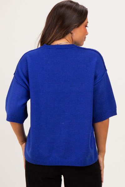Royal Blue Elbow Sleeve Length Sweater