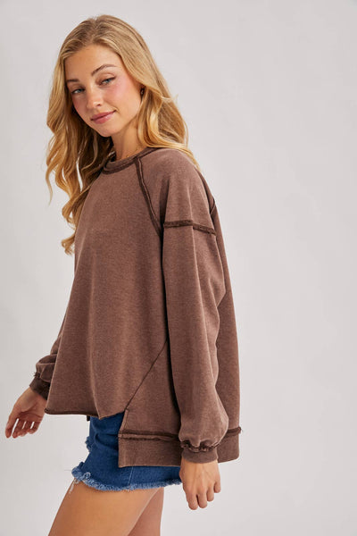 Mocha Mineral Wash Oversized Pullover