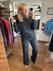 Black Ribbed Wide Leg Lounge Pants