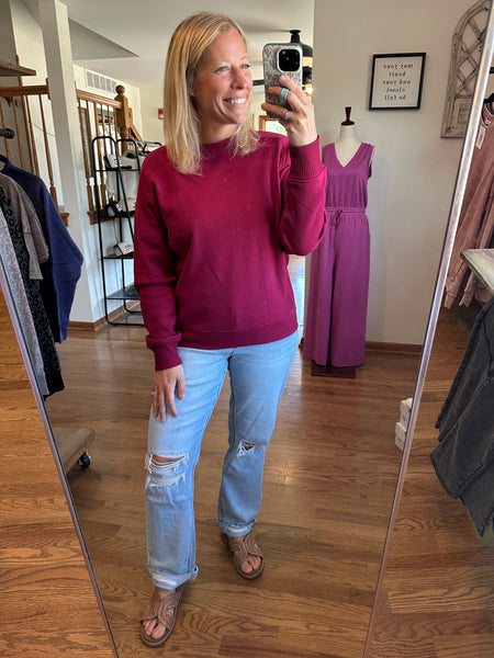 Cabernet Fleece Ribbed Side Sweatshirt