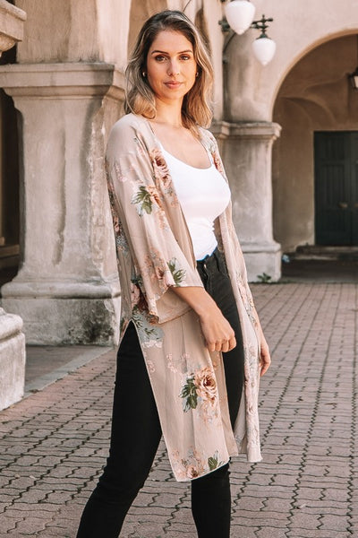 Taupe Floral Kimono