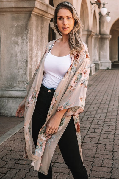 Taupe Floral Kimono