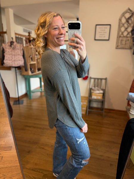 Teal Oversized Waffle Knit Top