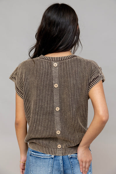 Dark Brown Back Button Knit Top