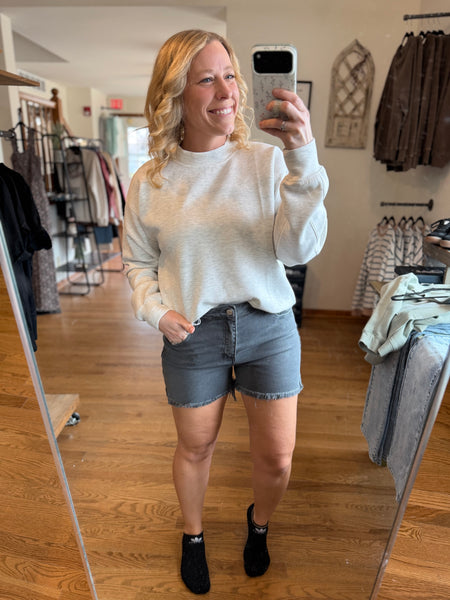 Zenana Ash Black Acid Wash Frayed Hem Shorts