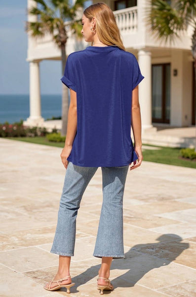 Royal Blue Wrinkle-Free Pleated Lizzy Blouse