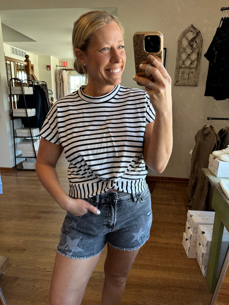 Ivory & Black Stripe Twisted Top