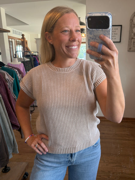 Khaki Acid Wash Back Button Knit Top
