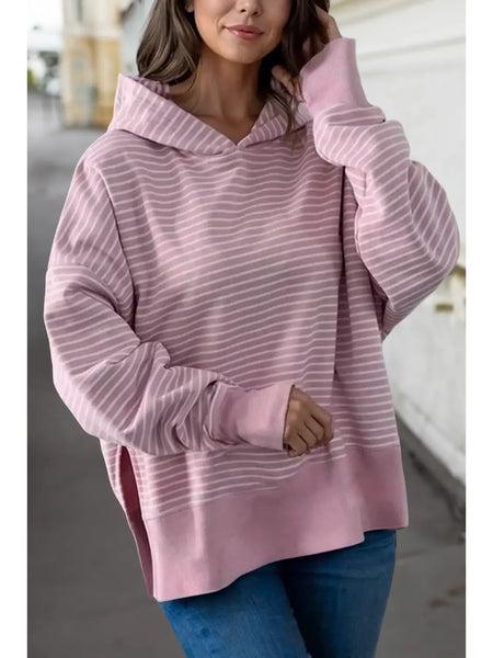 Dusty Lavender Stripe Oversized Hoodie With Thumbholes