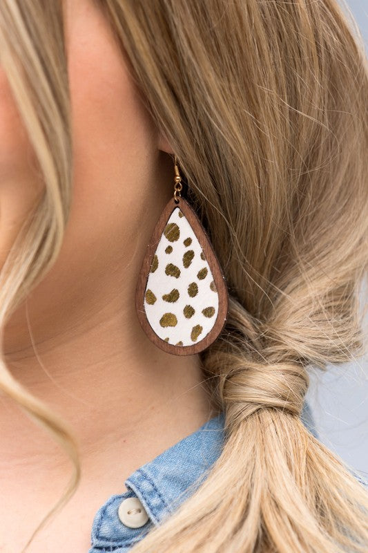Leather & Wood Teardrop Earrings - More Styles!