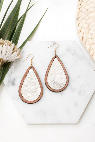 Leather & Wood Teardrop Earrings - More Styles!