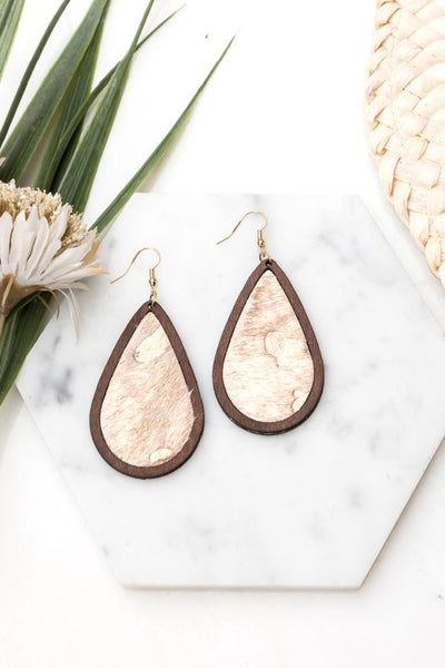 Leather & Wood Teardrop Earrings - More Styles!