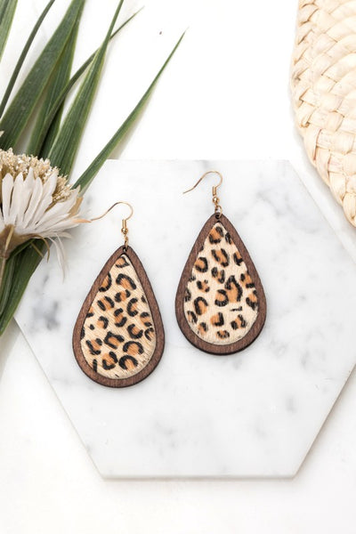 Leather & Wood Teardrop Earrings - More Styles!