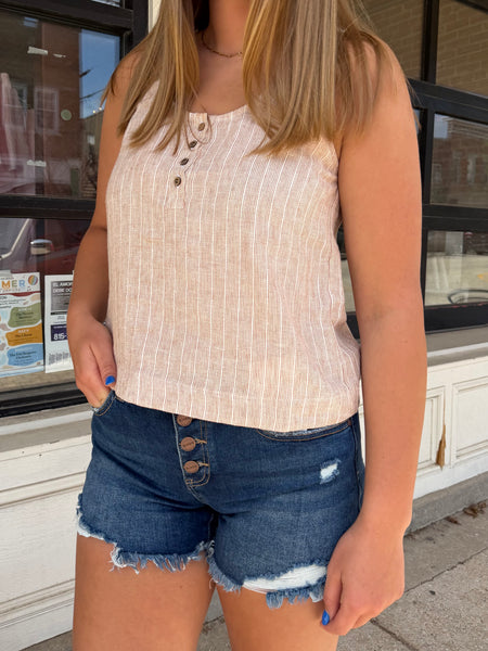 Almond Linen Cropped Henley Tank