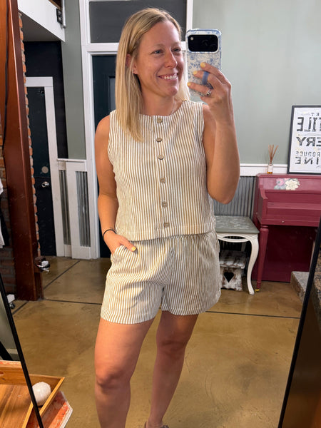 Mocha Stripe Elastic Waist Shorts