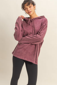 Dark Cherry Oversized Hooded Long Sleeve Top