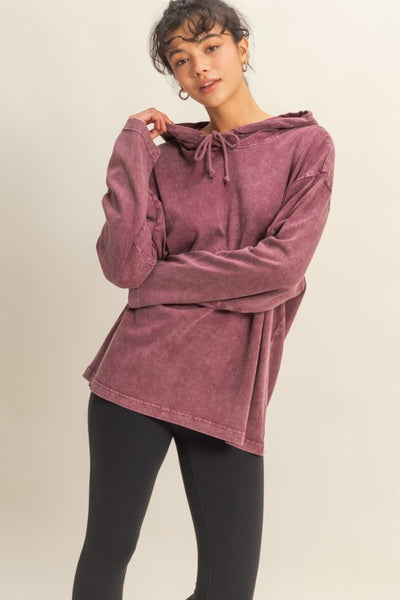 Dark Cherry Oversized Hooded Long Sleeve Top