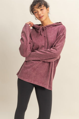 Dark Cherry Oversized Hooded Long Sleeve Top