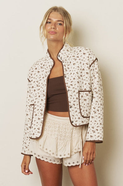 Cream Floral Quilted Jacket