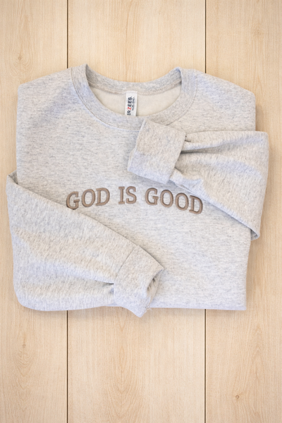 Oatmeal God is Good Embroidered Sweatshirt