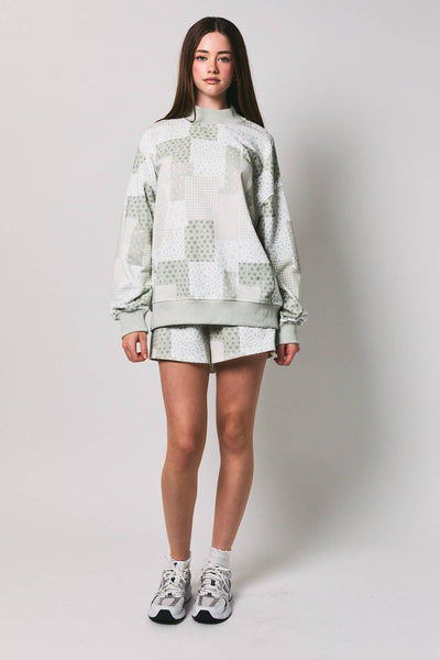 Sage Patch Work Mockneck Sweatshirt